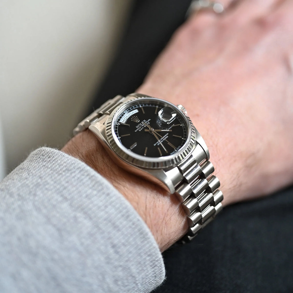 Rolex Day-Date 36 Black Dial White Gold 18239 1999 Full Set