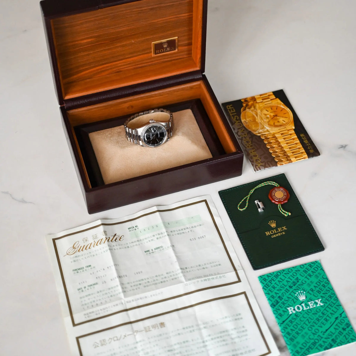 Rolex Day-Date 36 Black Dial White Gold 18239 1999 Full Set