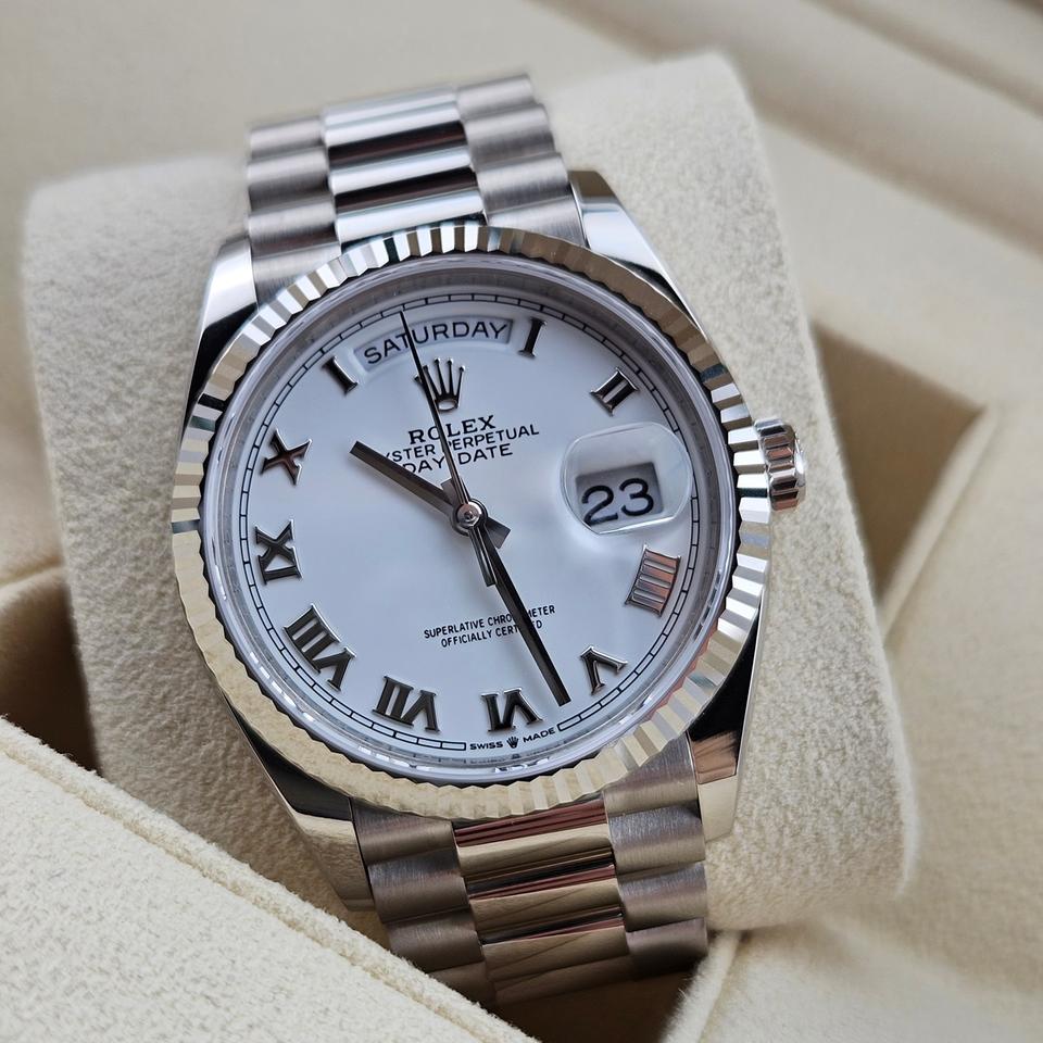 Rolex Day-Date 36 White Dial Roman Numerals President Bracelet 128239 Full Set 2023