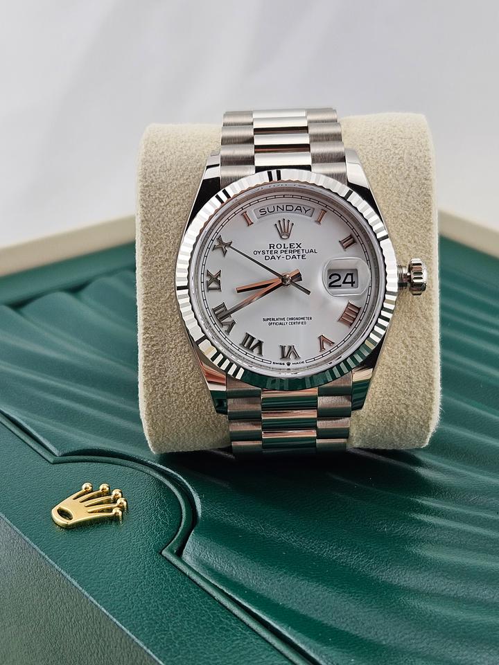 Rolex Day-Date 36 White Dial Roman Numerals President Bracelet 128239 Full Set 2023