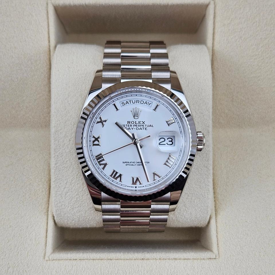 Rolex Day-Date 36 White Dial Roman Numerals President Bracelet 128239 Full Set 2023