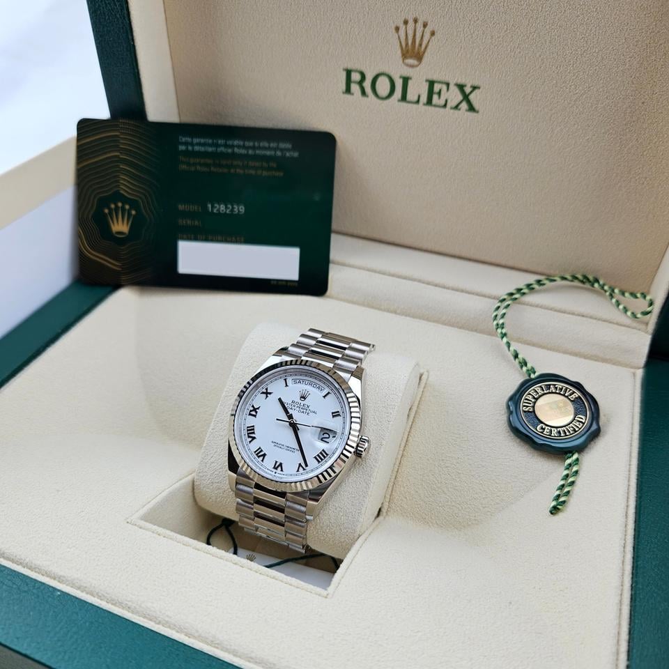 Rolex Day-Date 36 White Dial Roman Numerals President Bracelet 128239 Full Set 2023