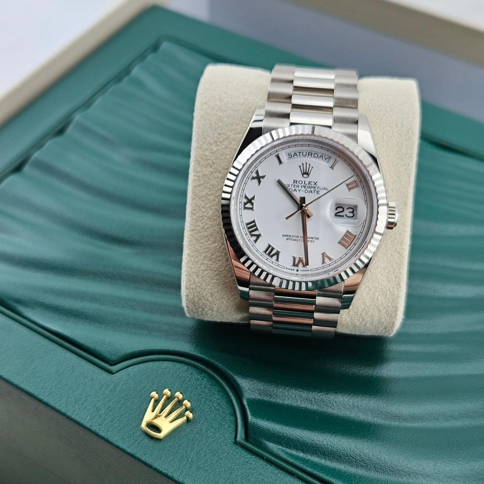 Rolex Day-Date 36 White Dial Roman Numerals President Bracelet 128239 Full Set 2023