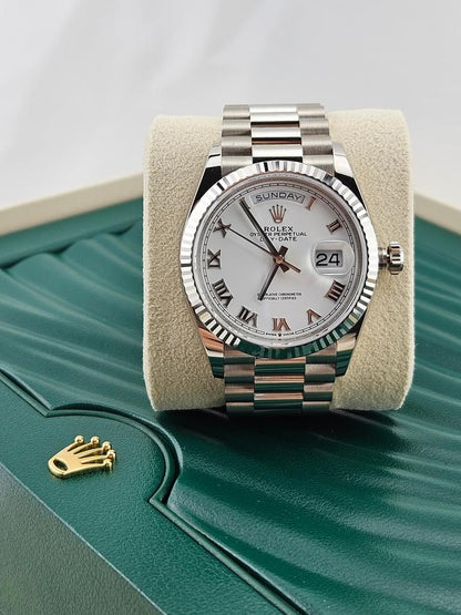Rolex Day-Date 36 White Dial Roman Numerals President Bracelet 128239 Full Set 2023
