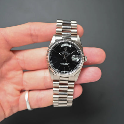 Rolex Day-Date 36 Black Dial White Gold 18239 1999 Full Set