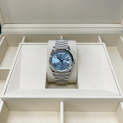 Rolex Day-Date 40 Ice Blue Roman Dial Platinum 228236 2025 Full Set