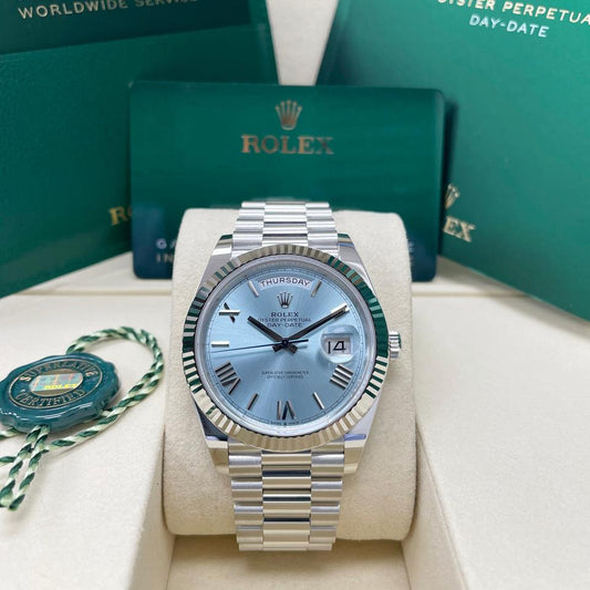 Rolex Day-Date 40 Ice Blue Roman Dial Platinum 228236 2025 Full Set