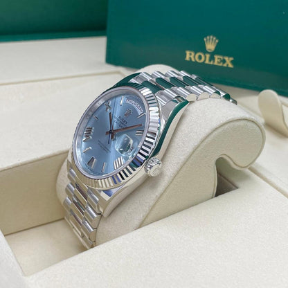 Rolex Day-Date 40 Ice Blue Roman Dial Platinum 228236 2025 Full Set