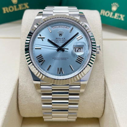 Rolex Day-Date 40 Ice Blue Roman Dial Platinum 228236 2025 Full Set