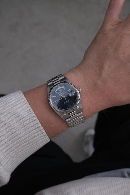 Rolex Day-Date 36 Blue Stick Dial White Gold 18239 1995
