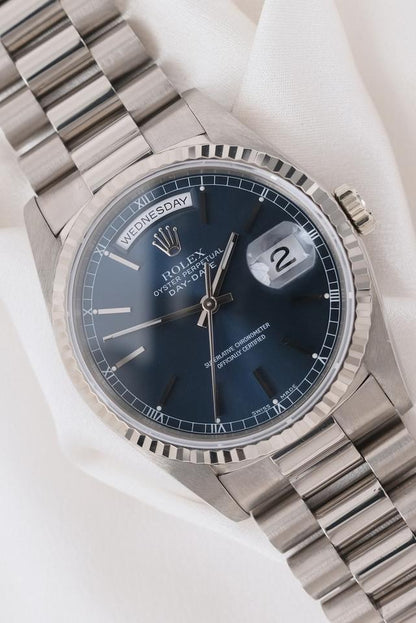 Rolex Day-Date 36 Blue Stick Dial White Gold 18239 1995
