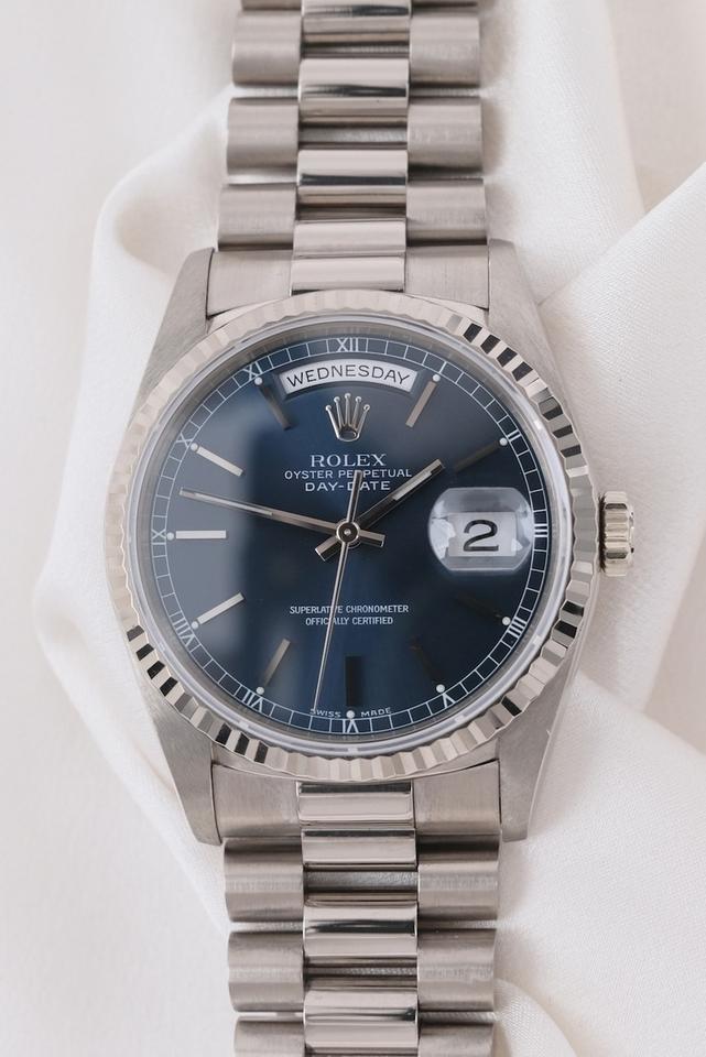 Rolex Day-Date 36 Blue Stick Dial White Gold 18239 1995