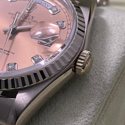 Rolex Day-Date 36 Pink Salmon Diamond Dial White Gold 18239 1996 Full Set