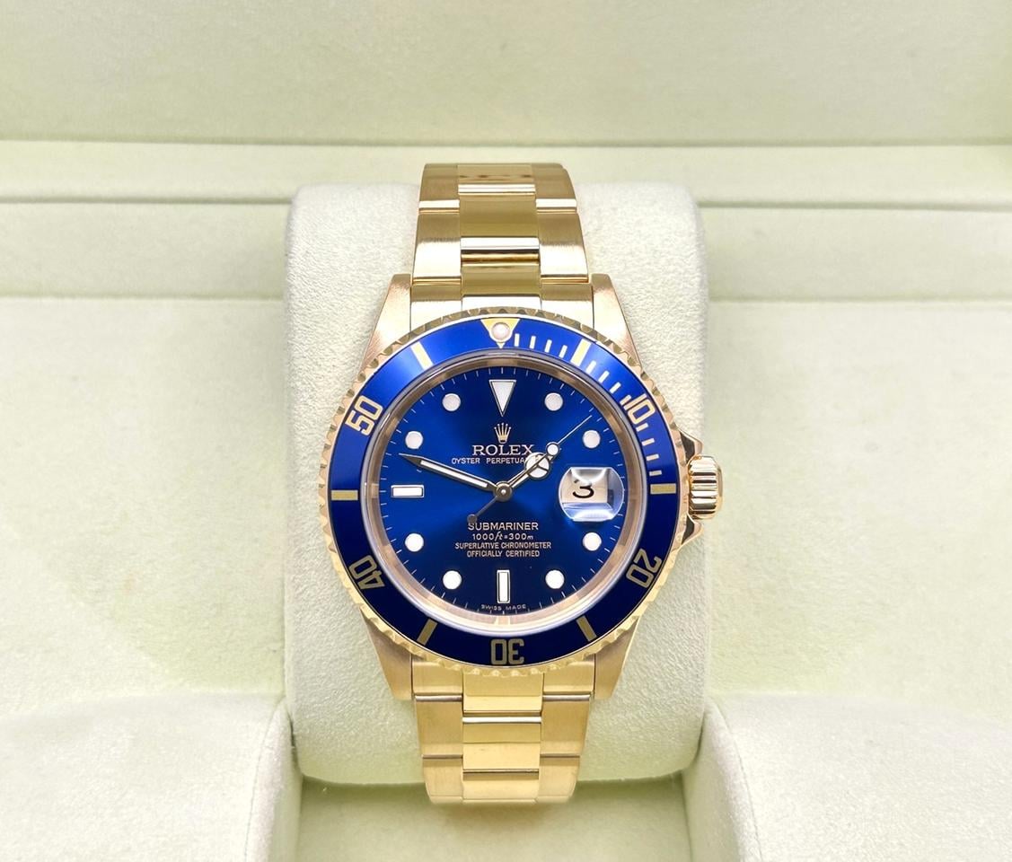 Rolex Submariner Date 16618 Blue Dial Blue Bezel 18K Yellow Gold 2006