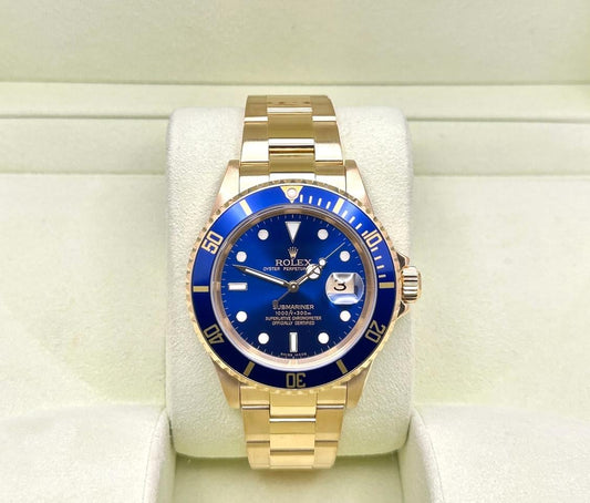 Rolex Submariner Date 16618 Blue Dial Blue Bezel 18K Yellow Gold 2006