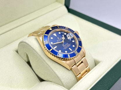 Rolex Submariner Date 16618 Blue Dial Blue Bezel 18K Yellow Gold 2006