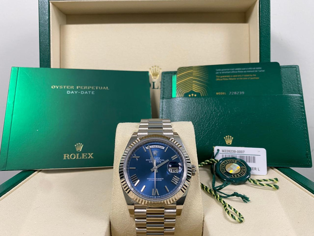 Rolex Day-Date 40 Blue Dial Roman Numerals President Bracelet 228239 Full Set 2026