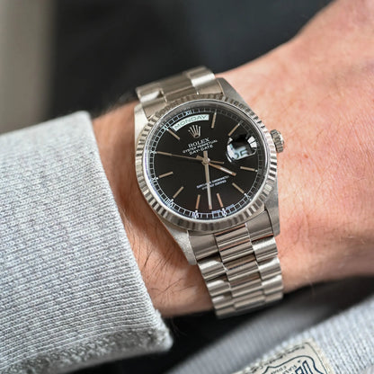 Rolex Day-Date 36 Black Dial White Gold 18239 1999 Full Set