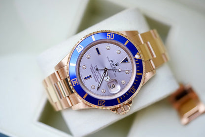 Rolex Submariner Date 16618 Slate Serti Dial Blue Bezel Z Serial