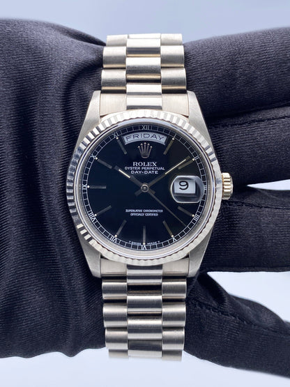 Rolex Day-Date 36 Black Dial White Gold 18239 1991