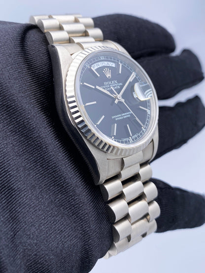 Rolex Day-Date 36 Black Dial White Gold 18239 1991